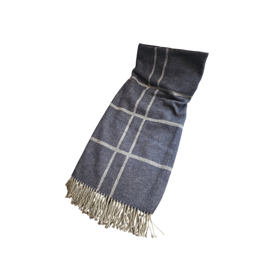 Nido Notte Italian Knit Blanket Plaid Dusty Blue Cotton Blend Soft Throw